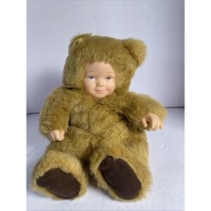 1997 Anne Geddes‎ Baby Bear 9" Brown Plush Doll - Blue Eyes